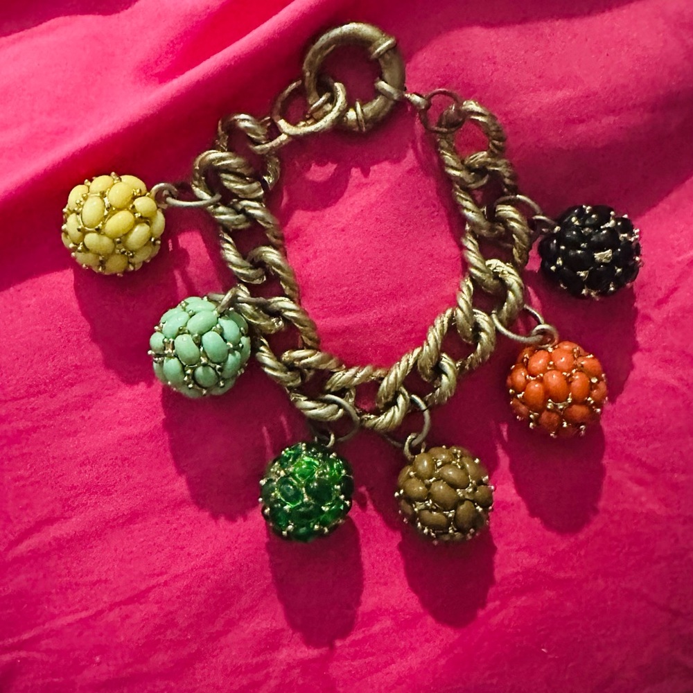CHANEL Gold-Tone Charm Bracelet with Yellow, Mint, Green, Brown & Orange Beads